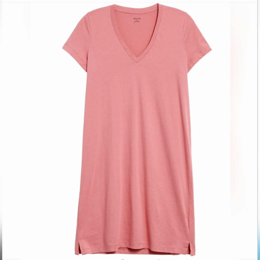 NWT Madewell Northside V Neck T-Shirt Dress in Vintage Quartz Red Pink S
